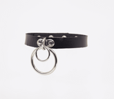 Love In Leather Double Ring Faux Leather Choker - Default Title - Collars and Leads